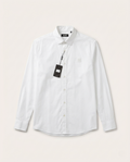 BOSS - Men's White Cotton Button-Down Shirt with Logo Patch