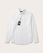 BOSS - Men's White Cotton Button-Down Shirt with Logo Patch