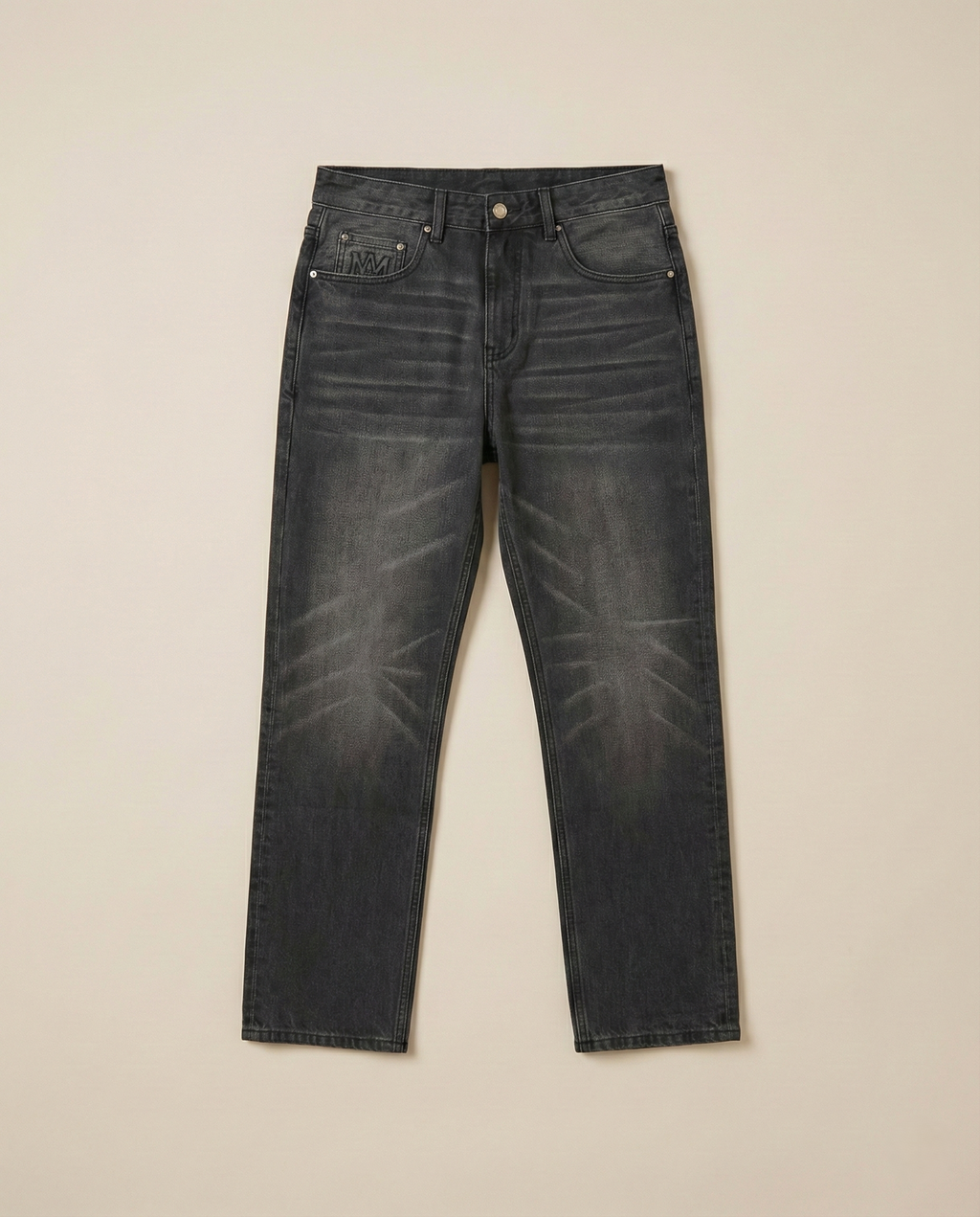 Vintage Black Wash Straight - Leg Jeans