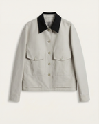 Dior Contrast Collar Cotton Overshirt with Embroidered Logo - Light Grey