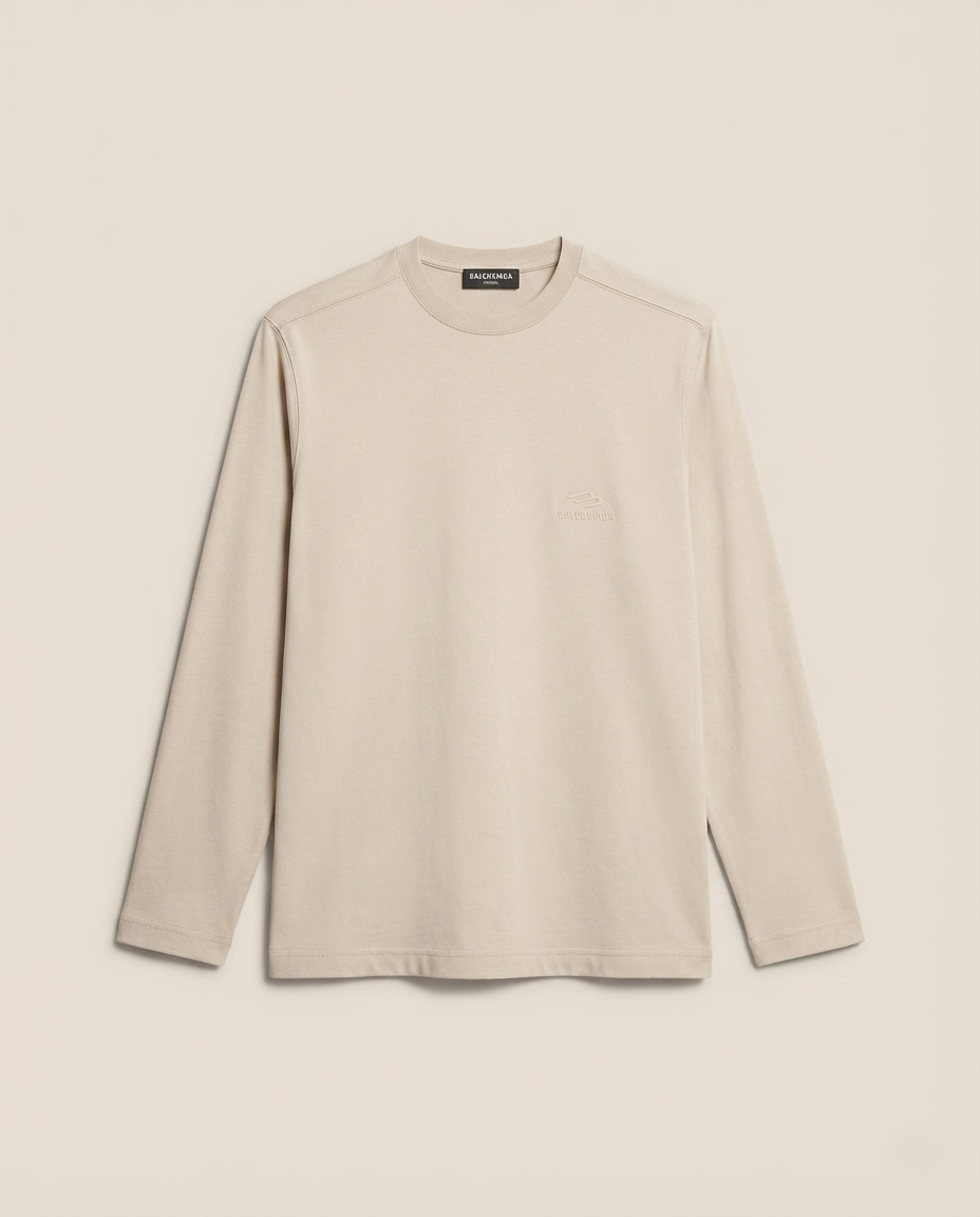 Loro Piana Embroidered Logo Long-Sleeve Beige Crewneck