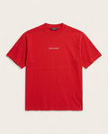 Balenciaga - Medium Fit Logo T-Shirt in Crimson Red with Distressed Edges