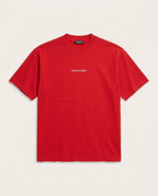 Balenciaga - Medium Fit Logo T-Shirt in Crimson Red with Distressed Edges