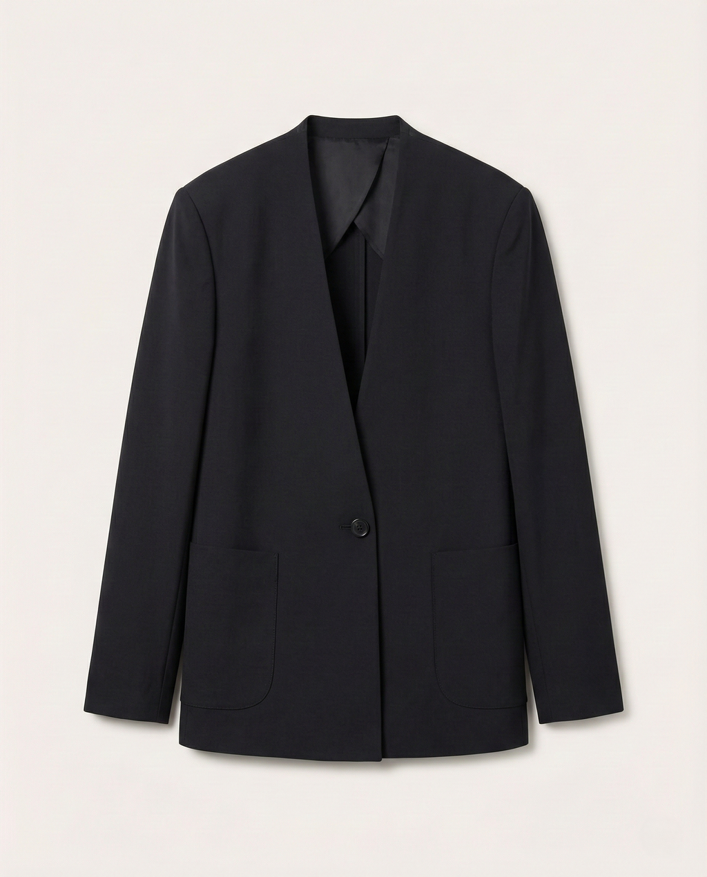 Jil Sander - Midnight Wool Collarless Black Blazer