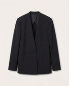 Jil Sander - Midnight Wool Collarless Black Blazer