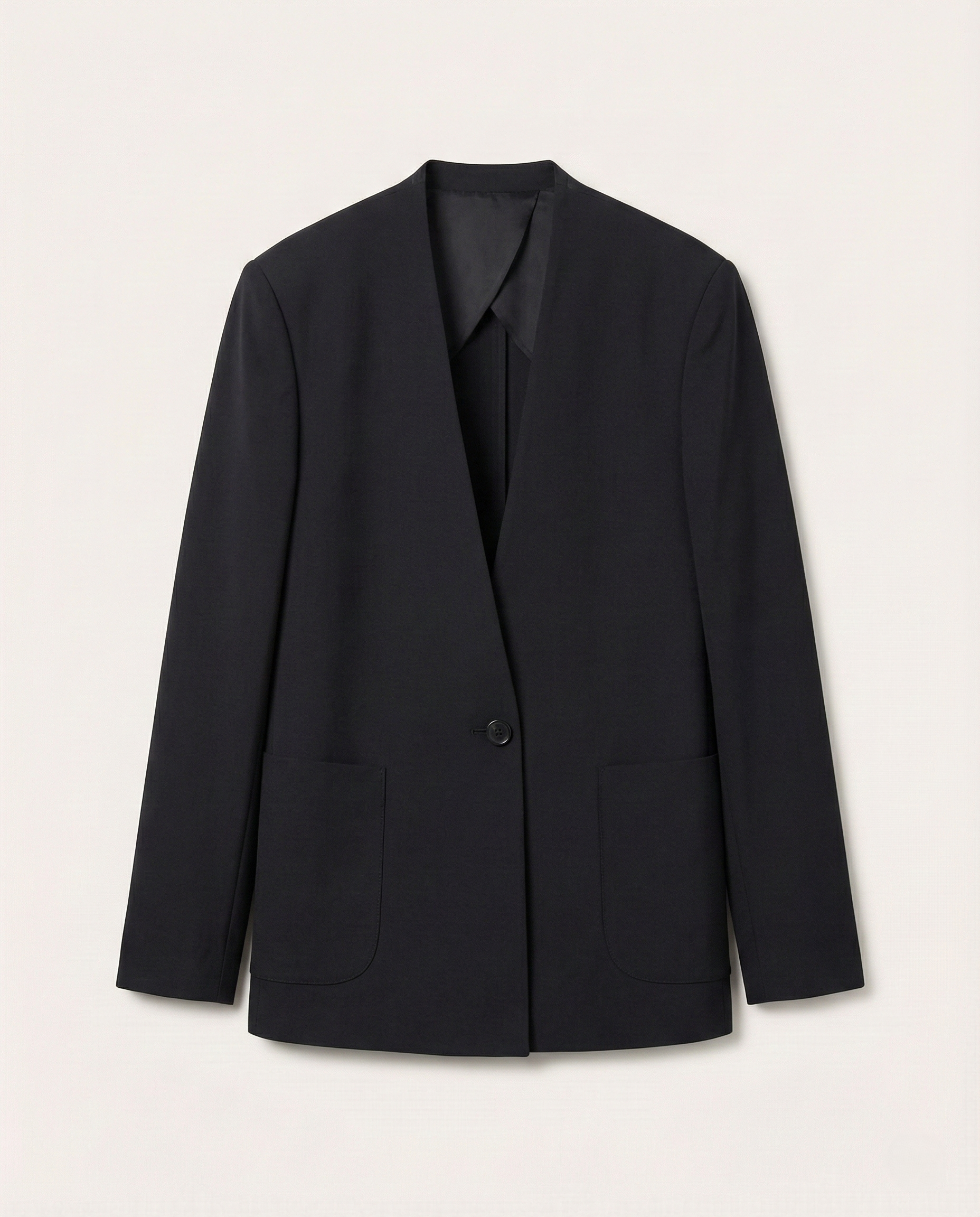 Jil Sander - Midnight Wool Collarless Black Blazer