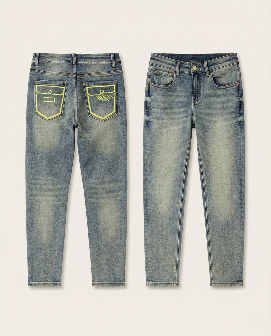 Fendi - Slim-Fit Vintage Wash Jeans with Neon Graphic Pockets