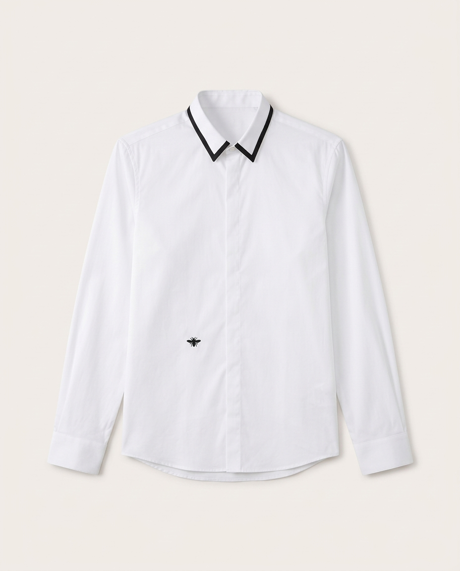 Dior - Bee Embroidery Slim-Fit Shirt in White Cotton Poplin with Contrast Collar