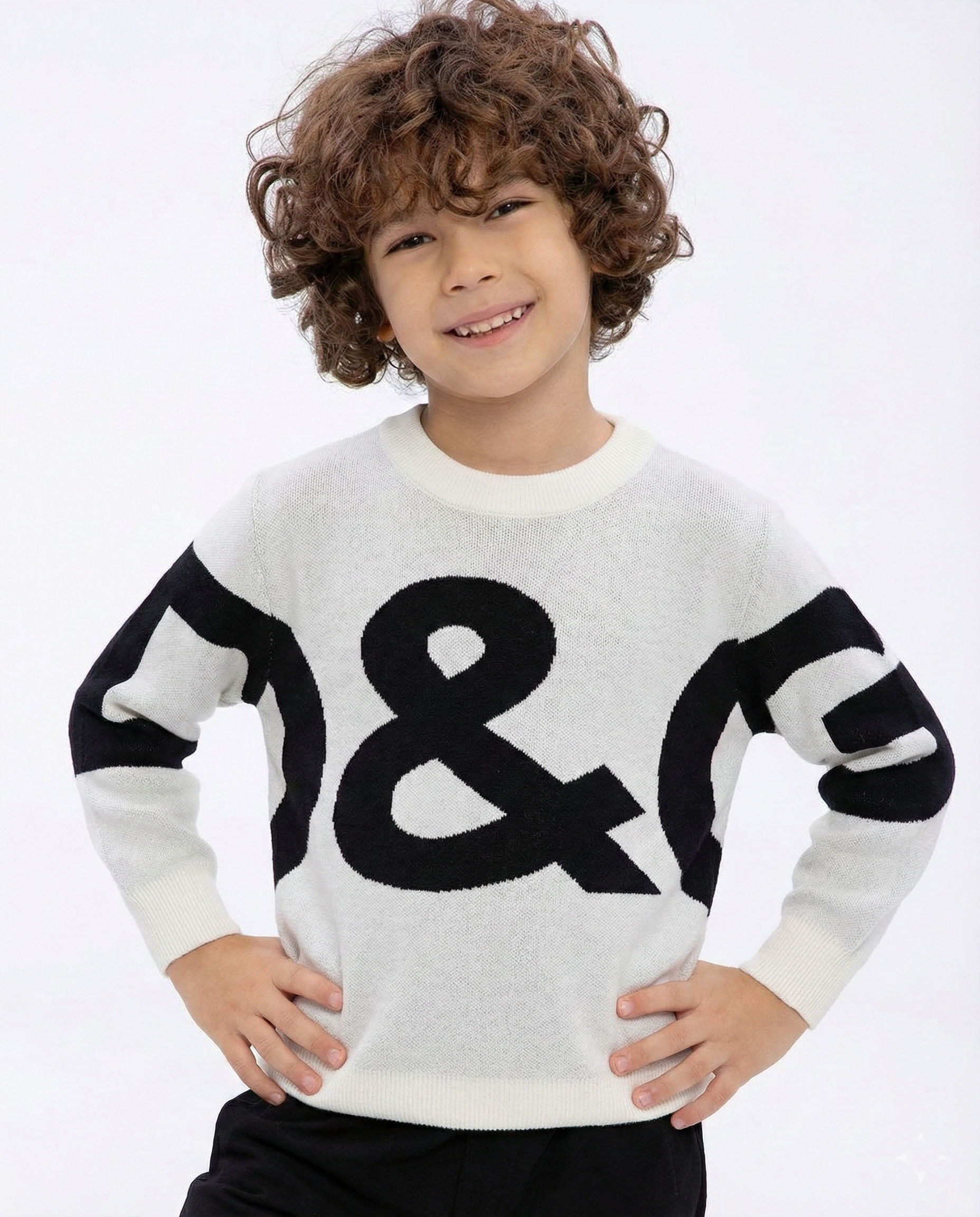 Dolce & Gabbana - Kids' Giant Logo Intarsia Knit Sweater – White/Black