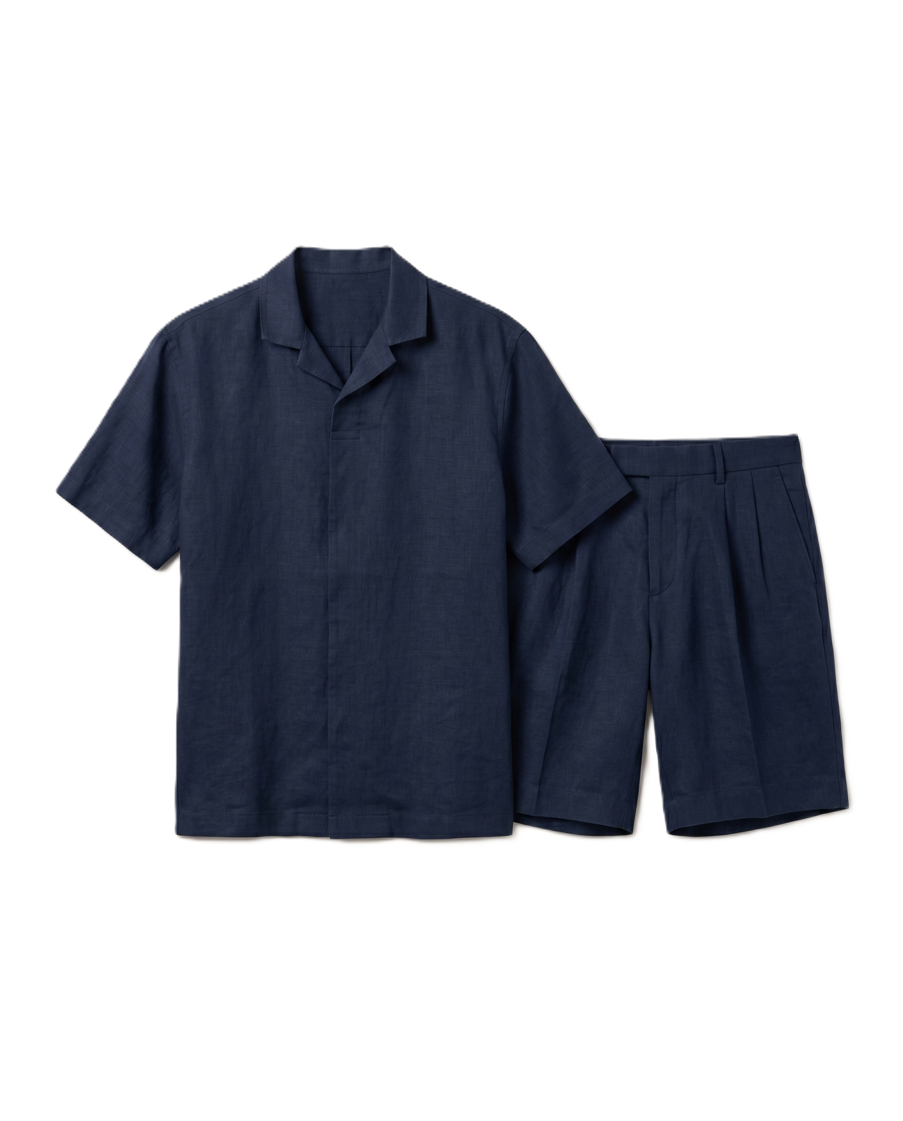 Summer Linen Set: Navy Shirt & Shorts
