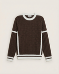 Hermès - Textured Grid Knit Sweater - Brown with White Contrast Stripes