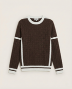 Hermès - Textured Grid Knit Sweater - Brown with White Contrast Stripes