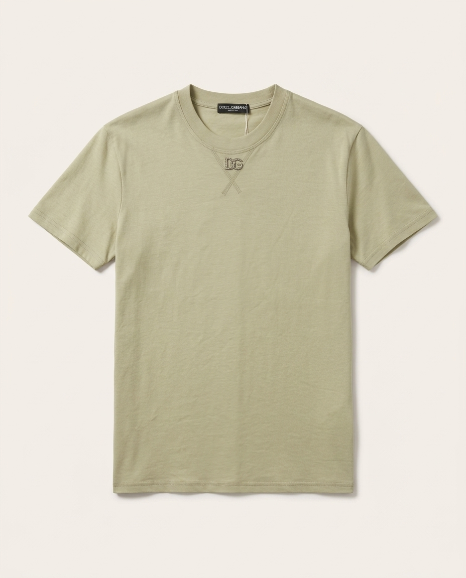 Dolce & Gabbana - Relaxed-Fit Cotton T-Shirt in Sage Green with Crystal DG Logo