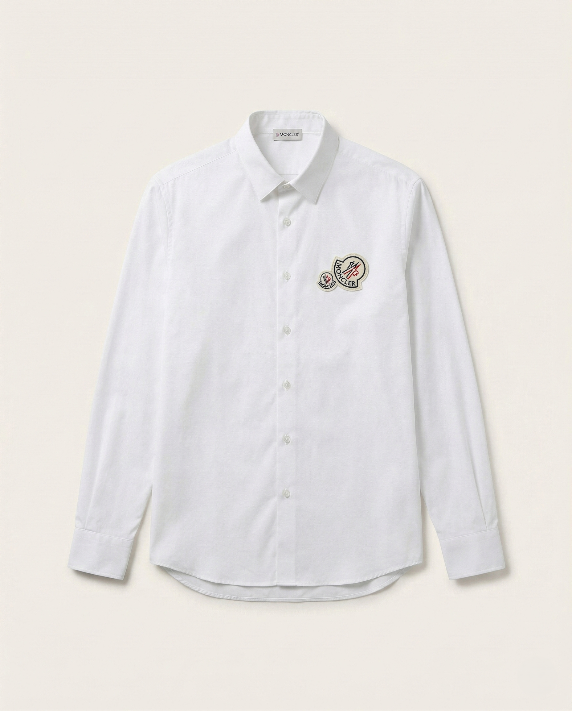 Moncler - Men's White Cotton Poplin Shirt with Logo Patches