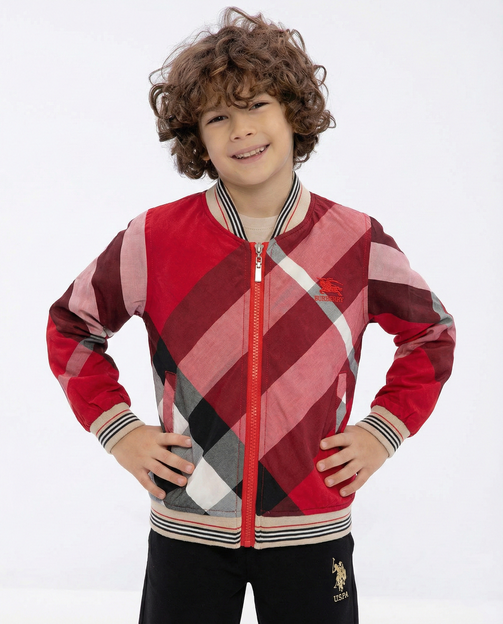 Burberry - Kids Red Check Bomber Jacket | Designer Boys Outerwear