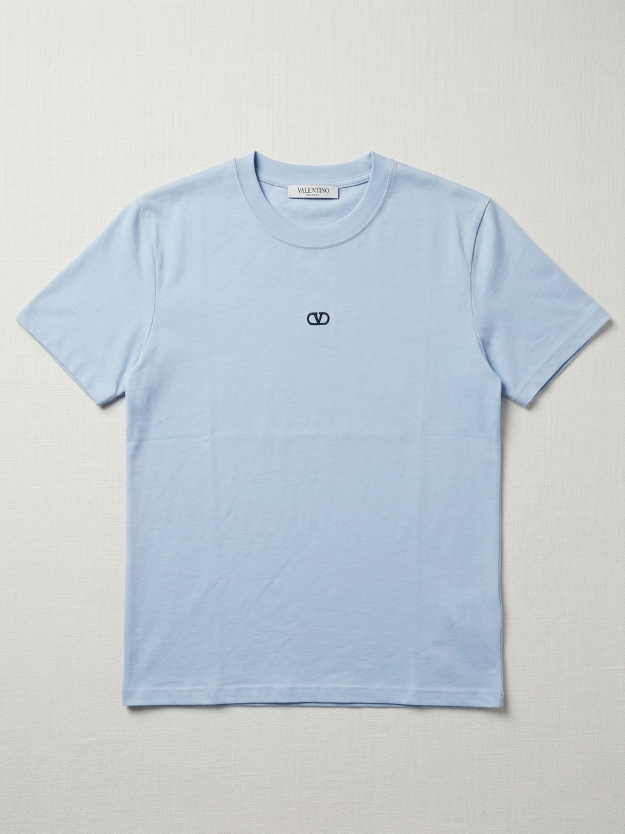Valentino - Garavani VLogo Embroidered Cotton T-Shirt in Light Blue