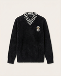 Fendi Black Fuzzy V-Neck Sweater with Karlito Patch & FF Collar