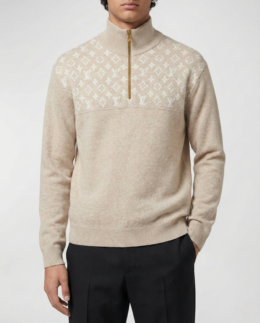 Louis Vuitton - Knit Beige Quarter-Zip