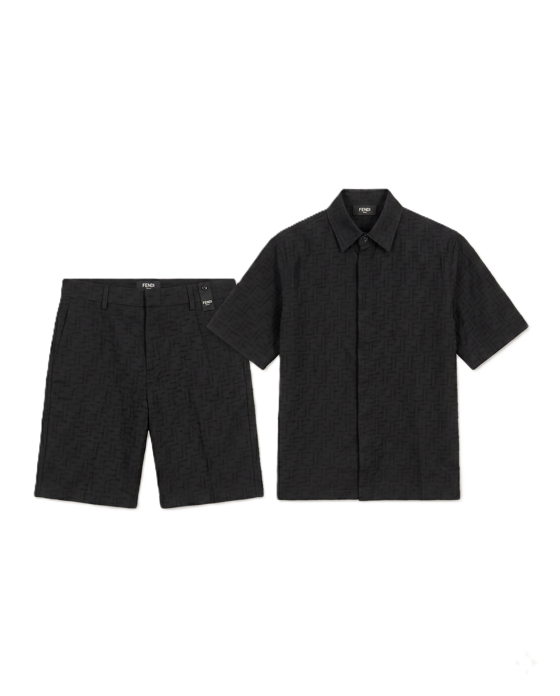 Fendi - Black Sashiko-Style Shirt and Shorts Linen Set