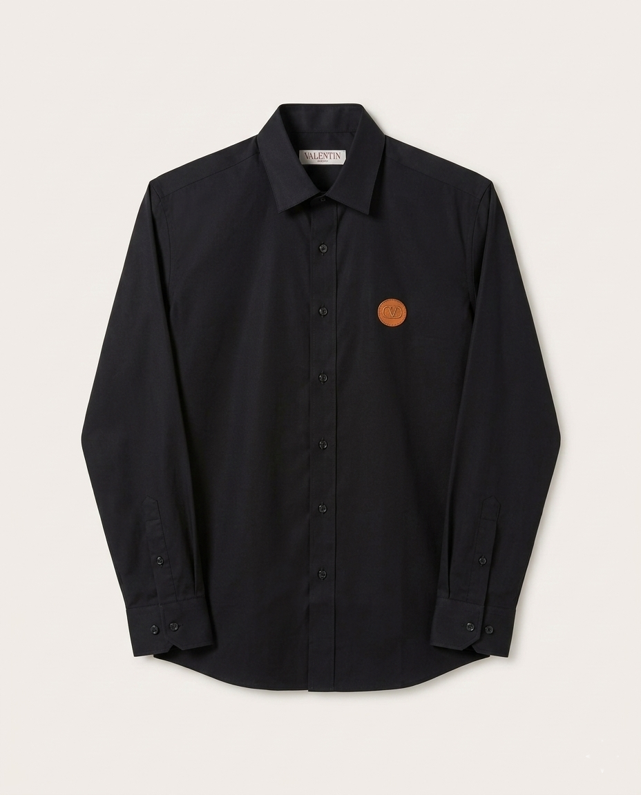 Valentino - VLogo Signature Leather Patch Poplin Shirt — Nero Black