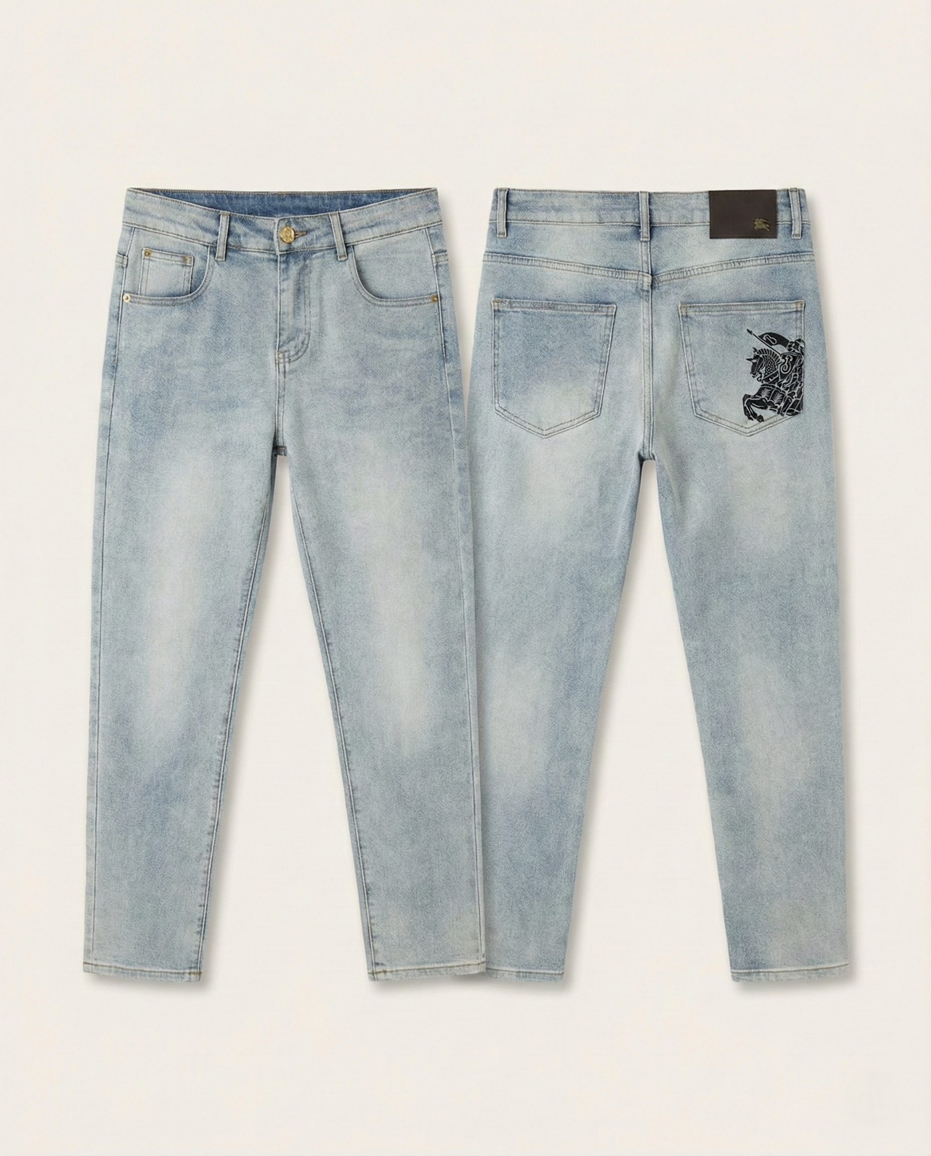 Burberry - Light Wash Slim Fit Jeans with Equestrian Knight Logo