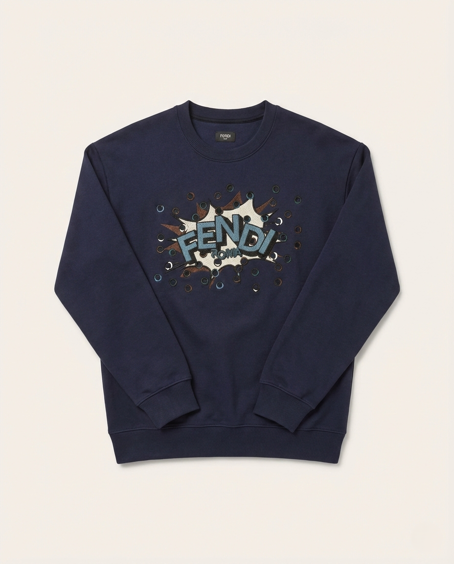 Fendi Roma - Pop Art Comic Motif Crewneck Sweatshirt – Navy Blue