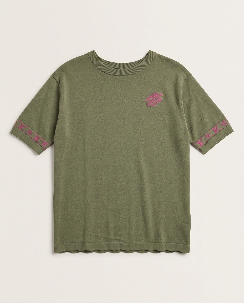 Louis Vuitton - Embroidered Monogram Trim Knit T-Shirt in Khaki Green