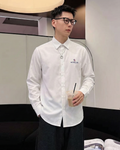 Moncler - Men's White Cotton Button-Down Shirt with Embroidered Logo