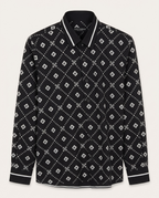 Dolce & Gabbana - Men’s DG Logo Diamond Monogram Silk-Blend Shirt in Nero