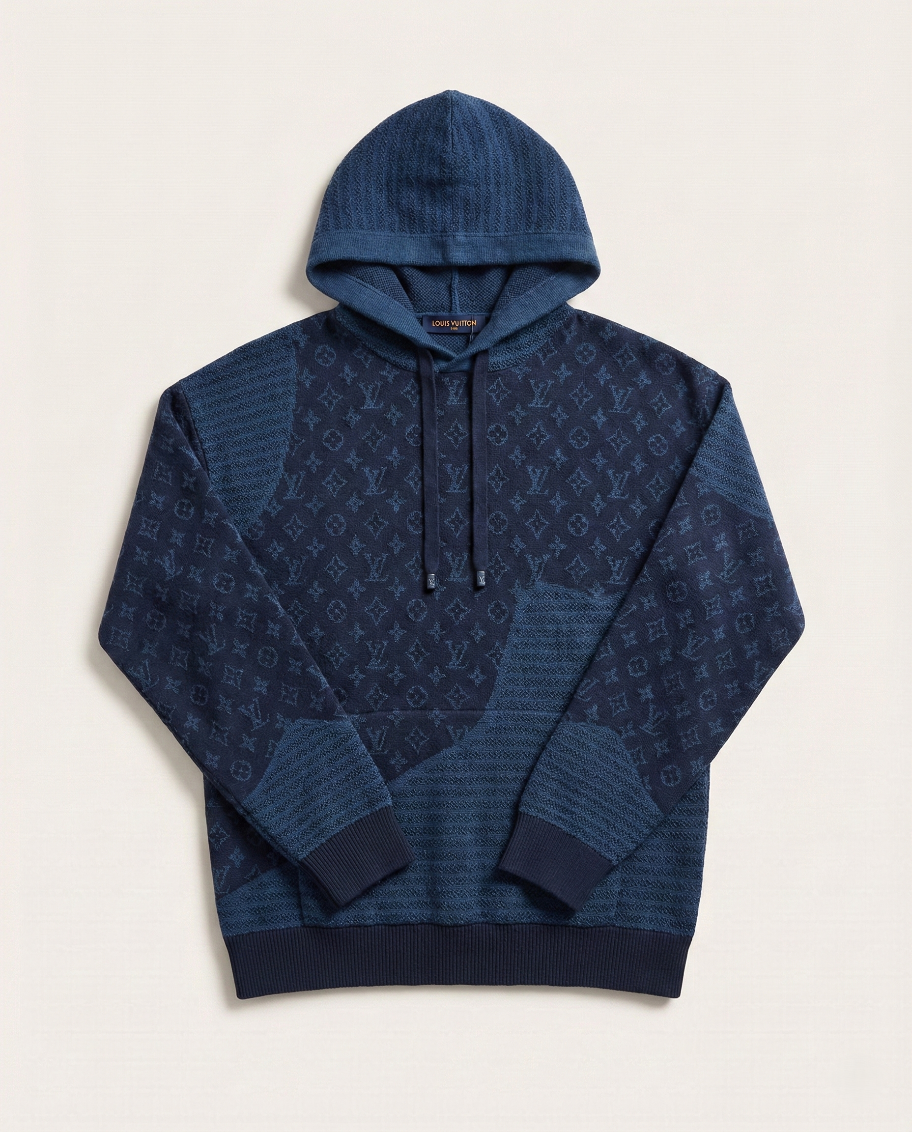 Louis Vuitton Navy Textured Monogram Wool-Blend Hoodie