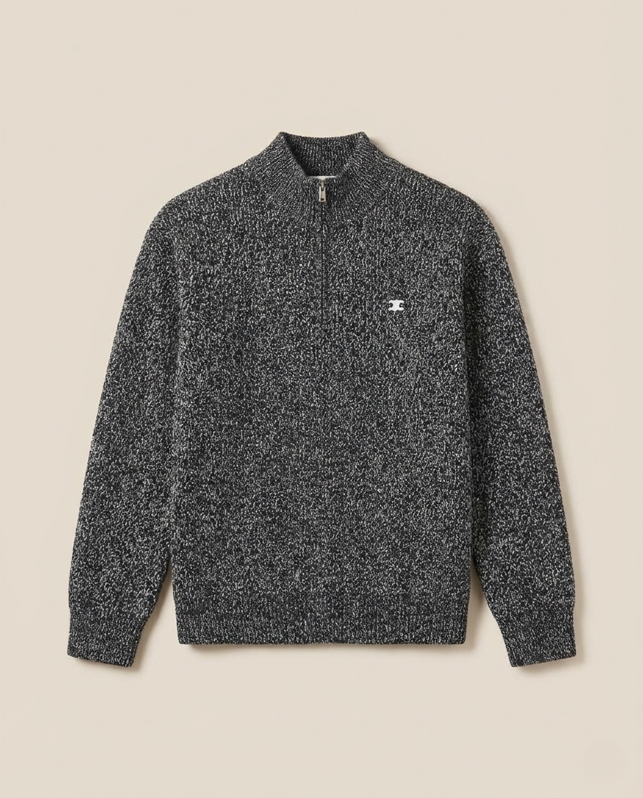 Celine - Grey Half-Zip Knit Sweater