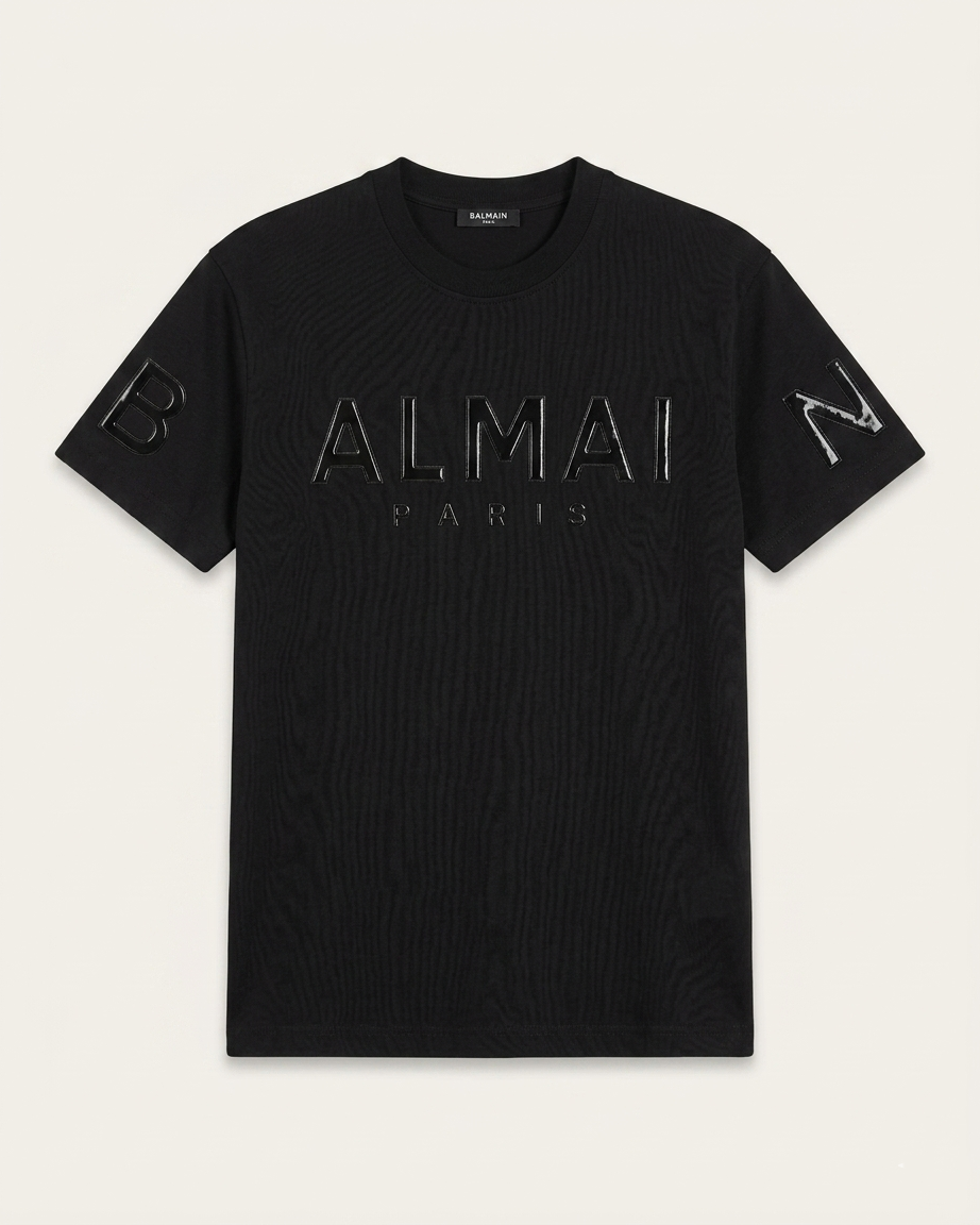 Balmain - Paris Men's Premium Cotton T-Shirt with Tonal Embossed Logo in Black