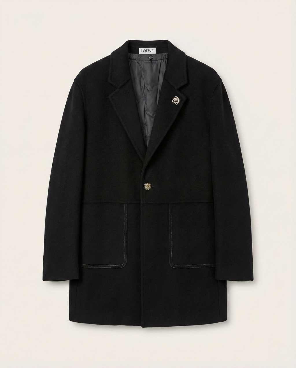 LOEWE - Men's Black Wool Blend Workwear Jacket with Anagram Brooch