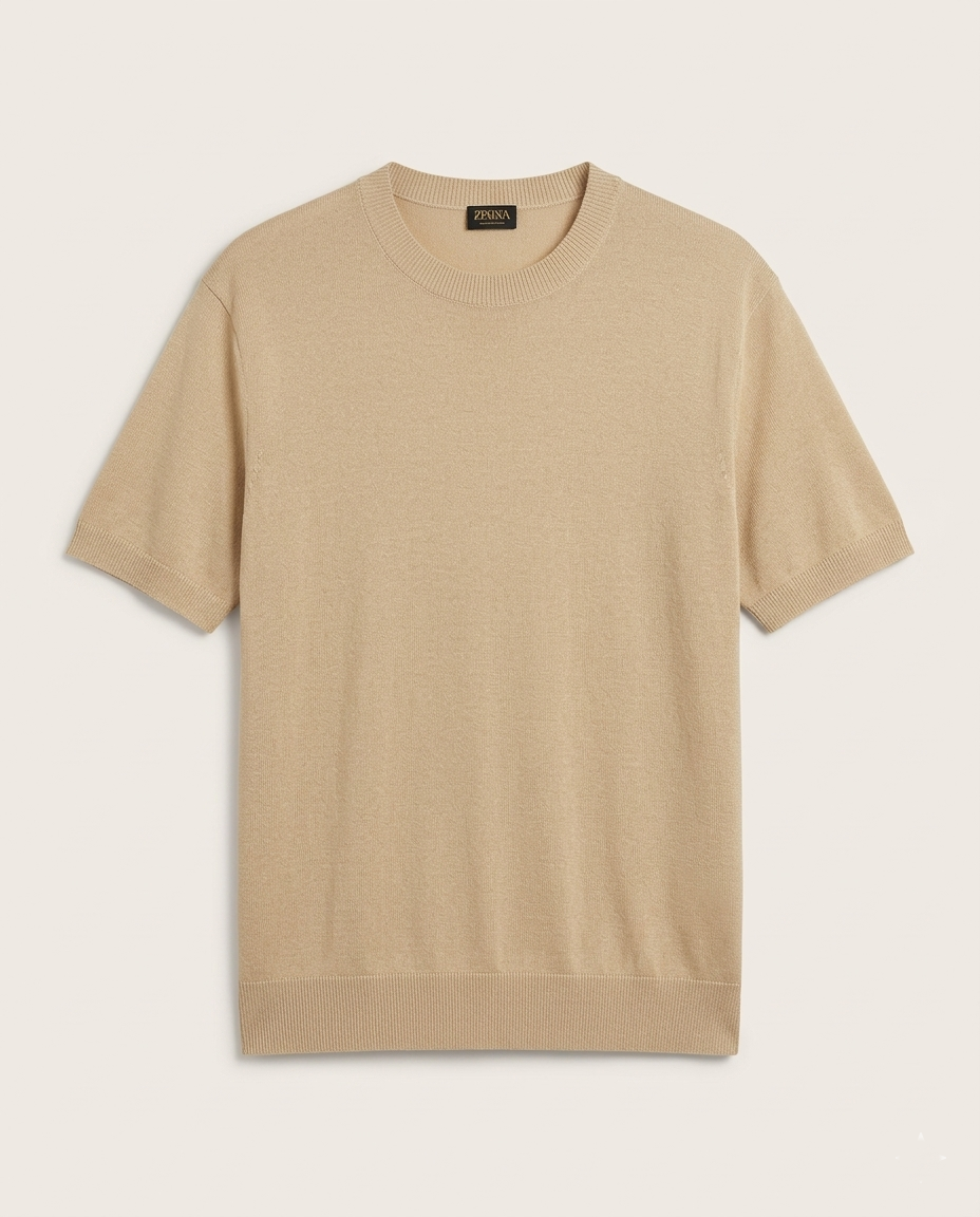 ZEGNA - Ultra-Fine Cotton-Cashmere Short-Sleeved Knit in Camel