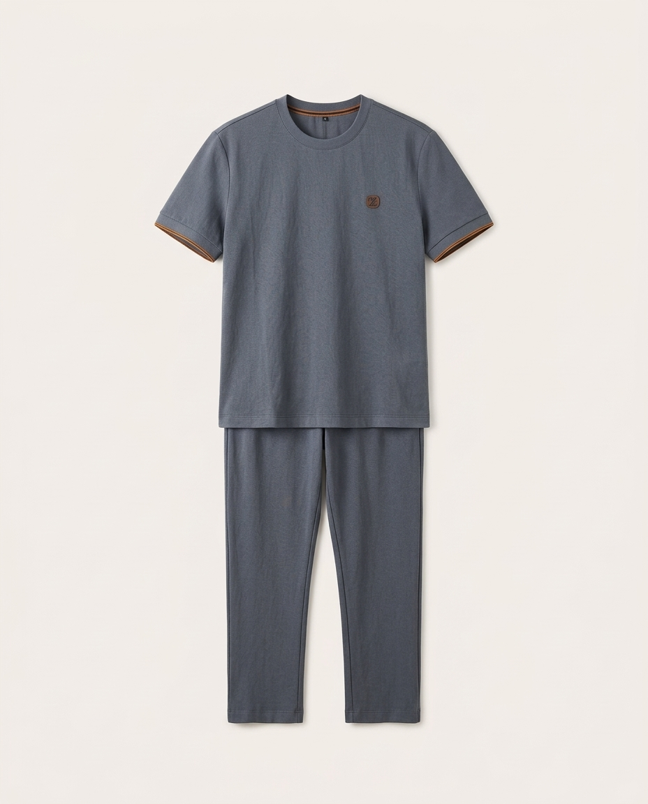 Zegna - Premium Cotton Jersey T-Shirt and Trousers Set – Slate Grey with Signature Trim