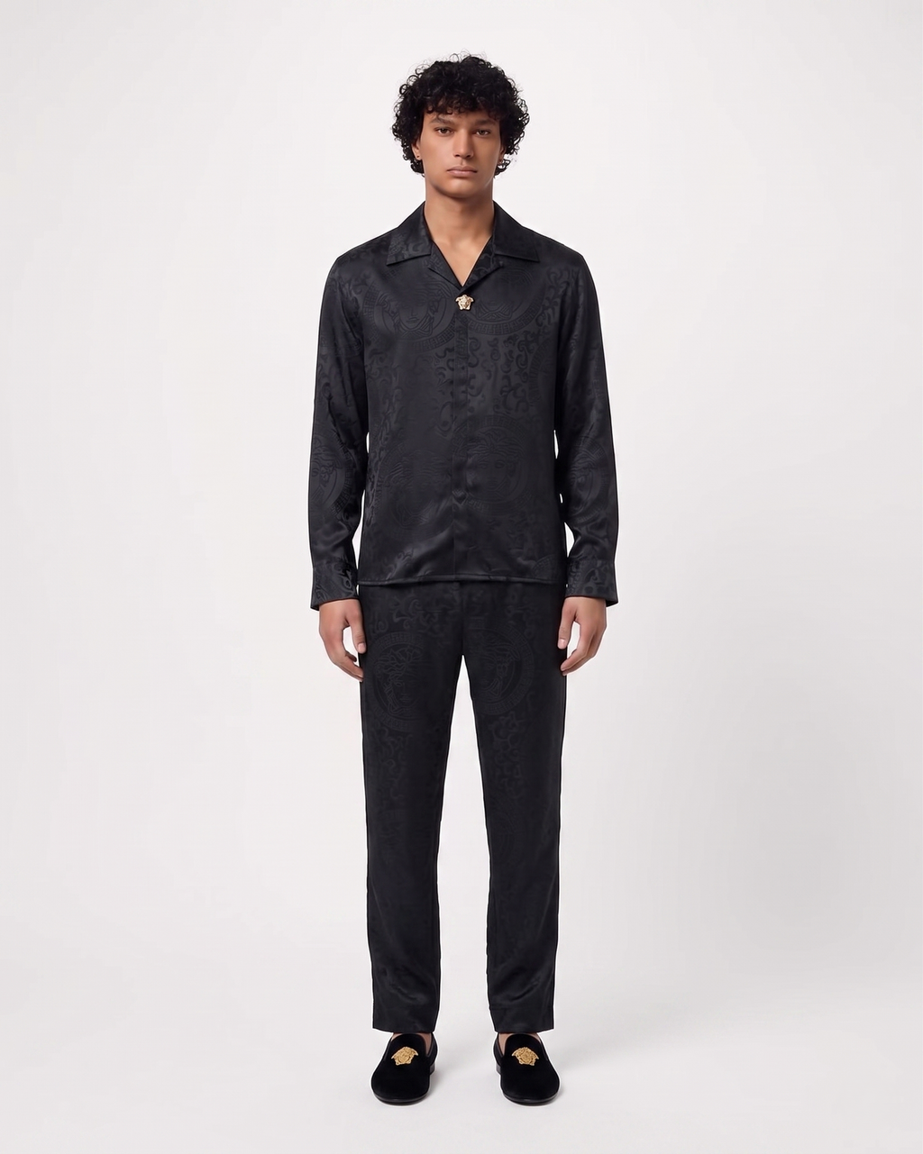 Versace - Black Medusa Jacquard Silk-Satin Set