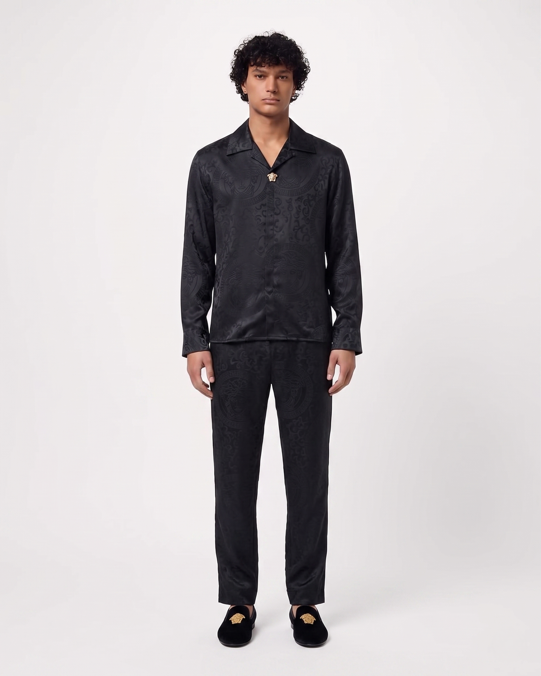Versace - Black Medusa Jacquard Silk-Satin Set