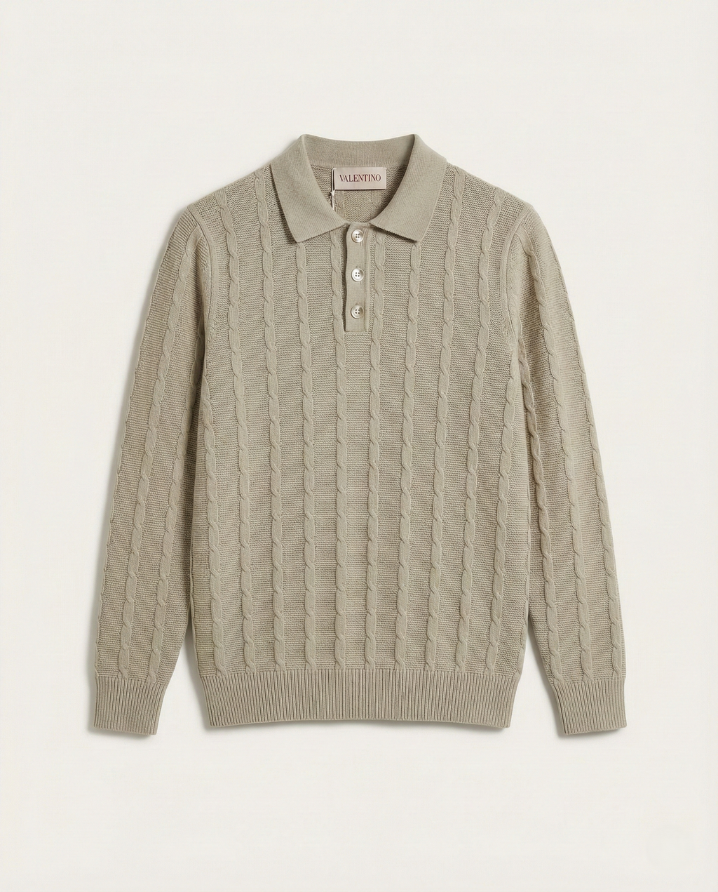 Valentino - Textured Vertical-Rib Old Money Polo Sweater