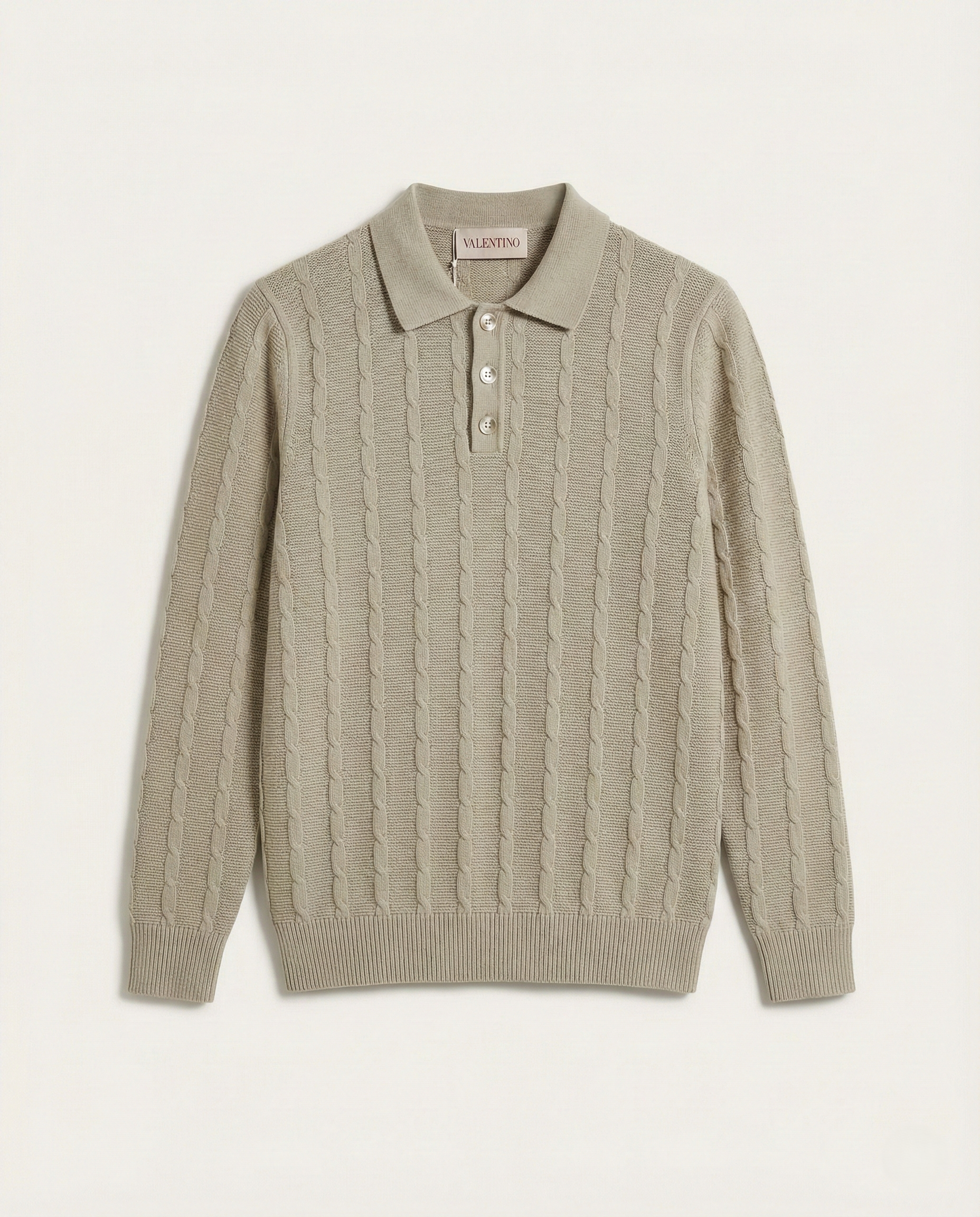 Valentino - Textured Vertical-Rib Old Money Polo Sweater