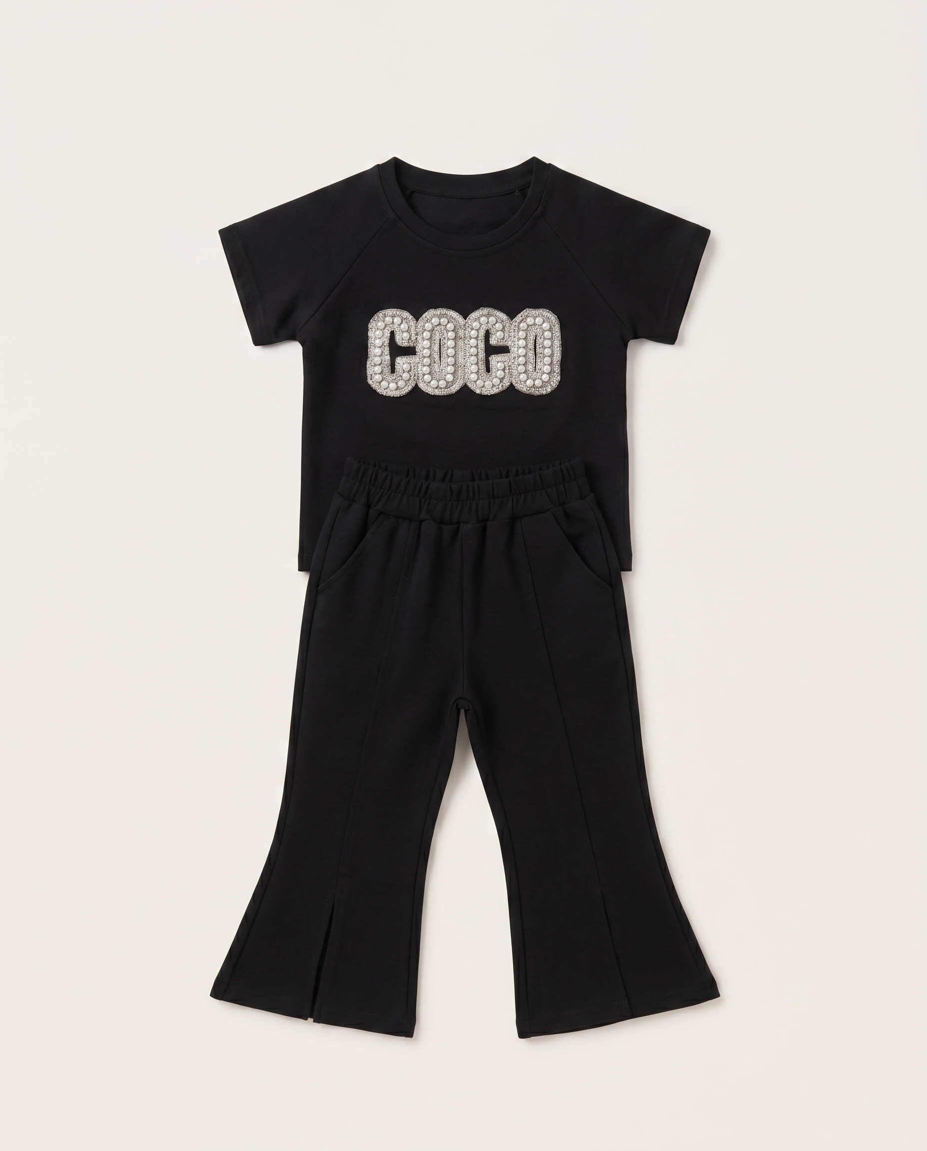 Chanel Kids - Black ‘COCO’ Pearl & Crystal Embellished Two-Piece Set