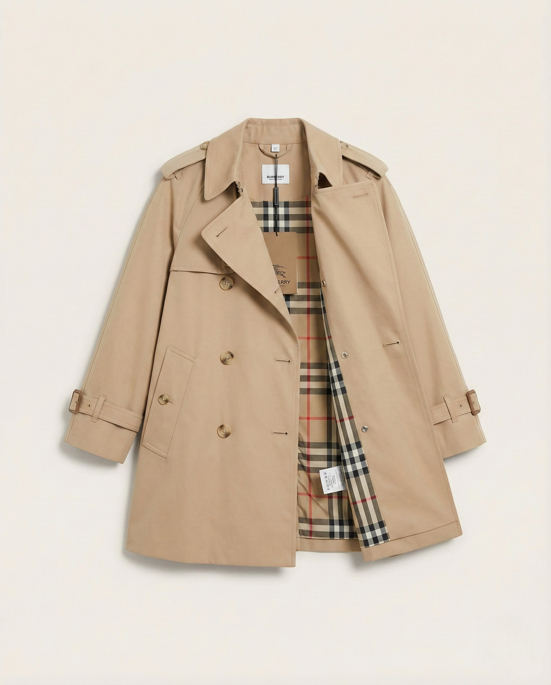 Burberry - Kids Honey Beige Cotton Gabardine Trench Coat with Vintage Check Lining