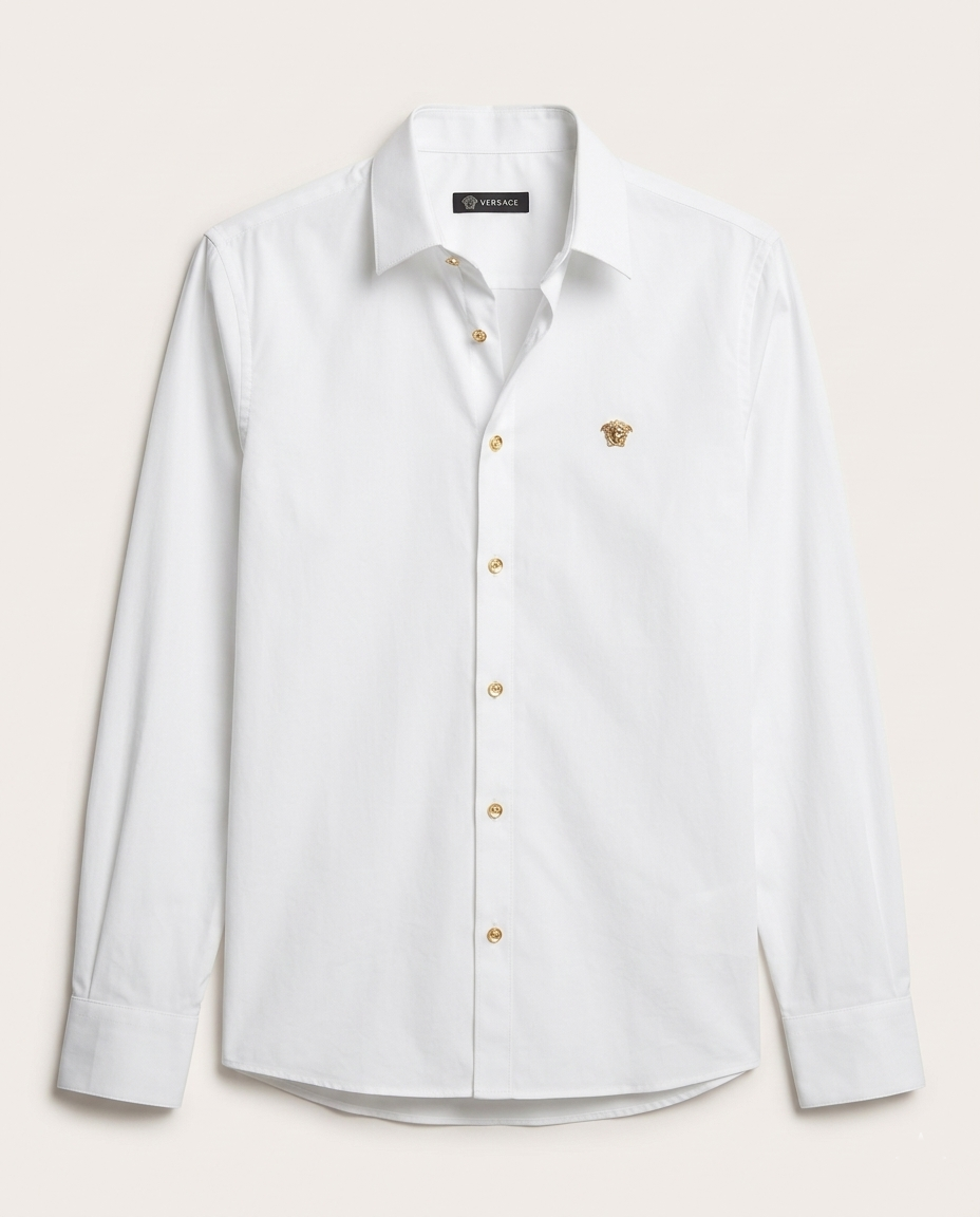 Versace - Men’s Medusa Biggie Embroidered Poplin Shirt with Gold-Tone Buttons
