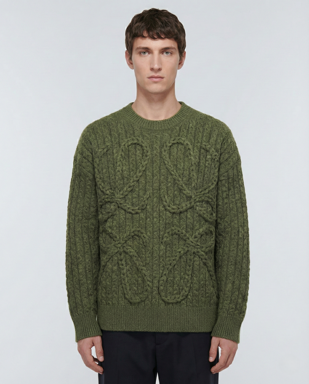 LOEWE Men's Olive Green Oversized Knit Sweater