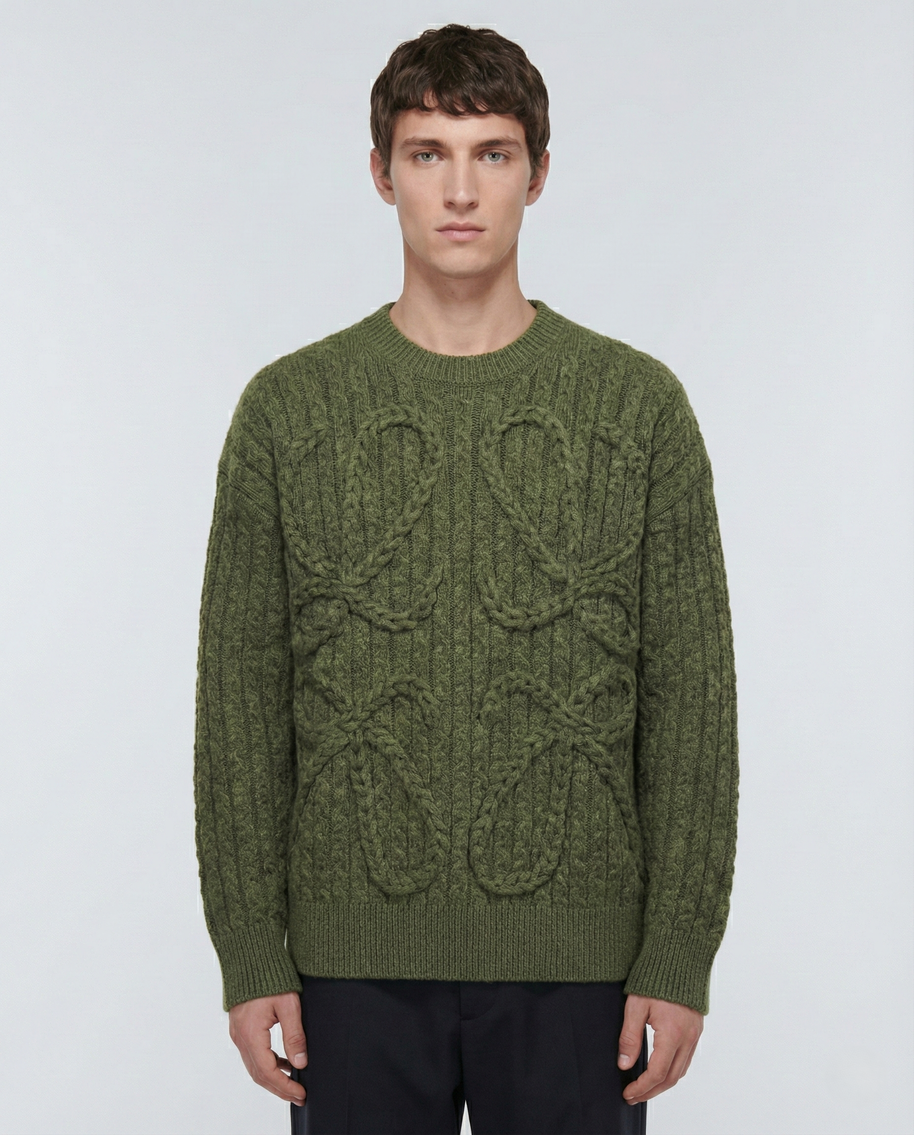 LOEWE Men's Olive Green Oversized Knit Sweater