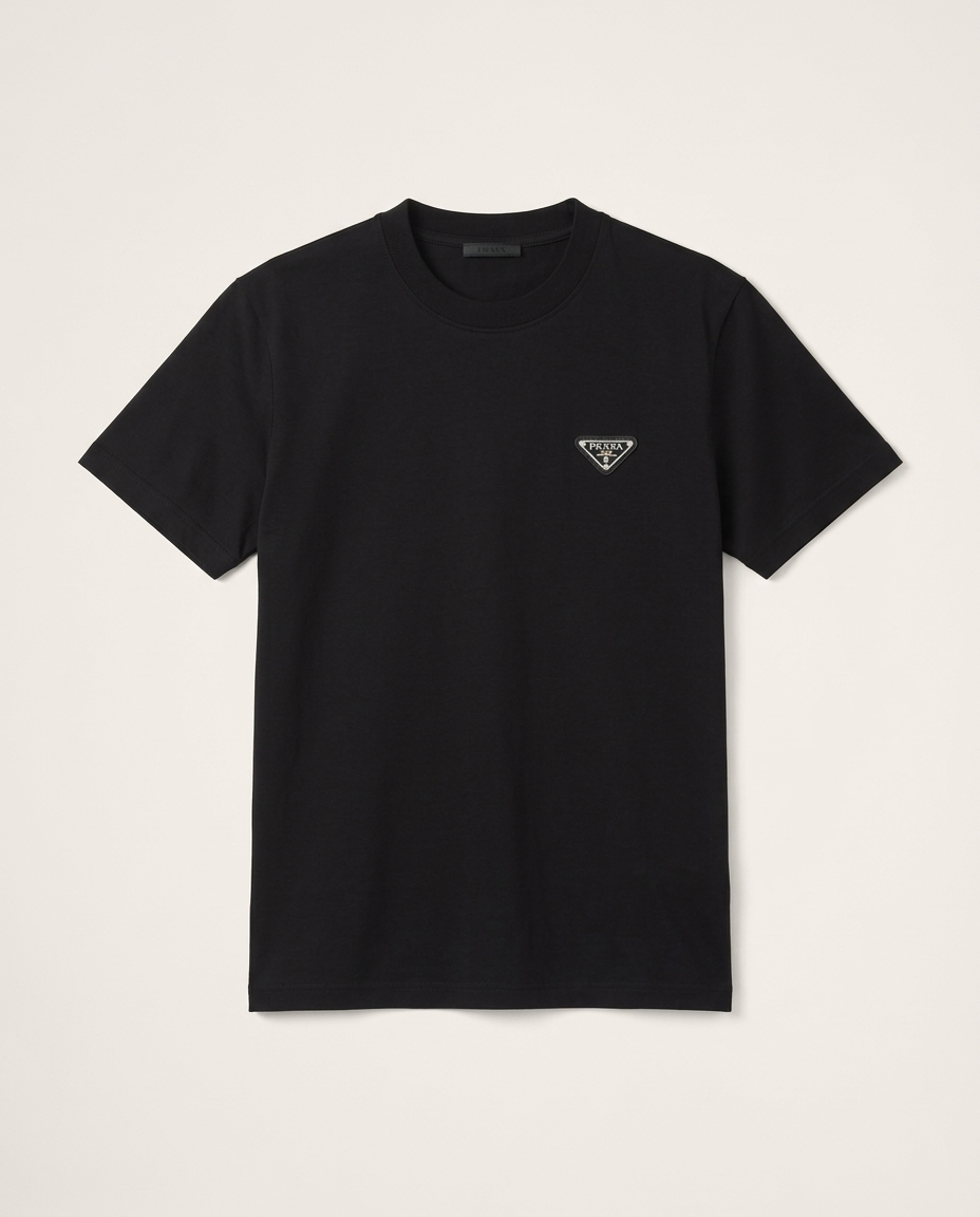 Prada - Enameled Triangle Logo Cotton T-Shirt