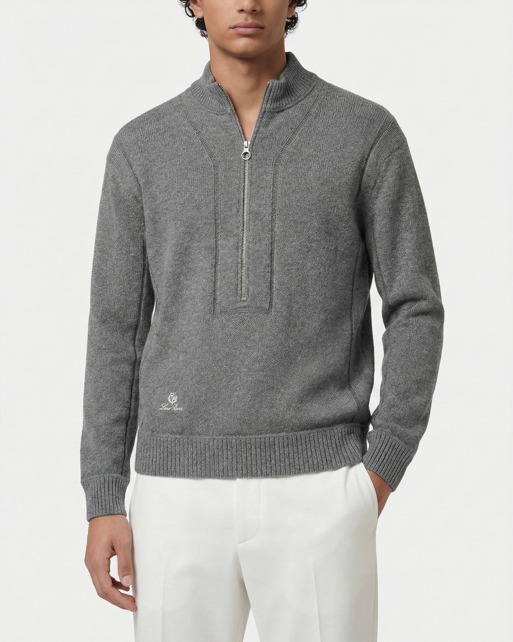 Loro Piana - Grey Fine Knit Half-Zip