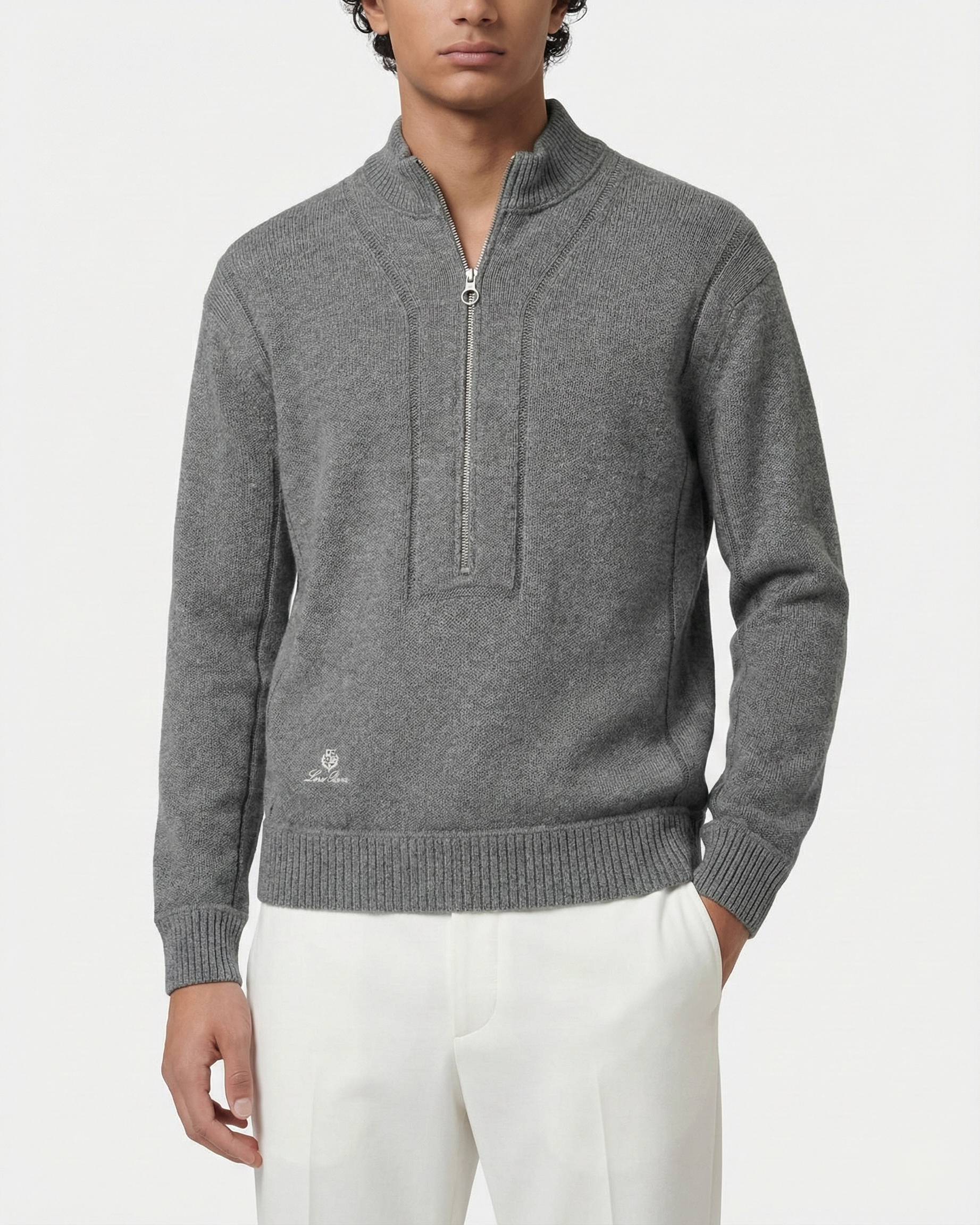 Loro Piana - Grey Fine Knit Half-Zip