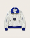 Prada - Men's White Nappa Leather Blouson Jacket with Contrast Blue Ribbed Trim