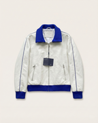 Prada - Men's White Nappa Leather Blouson Jacket with Contrast Blue Ribbed Trim