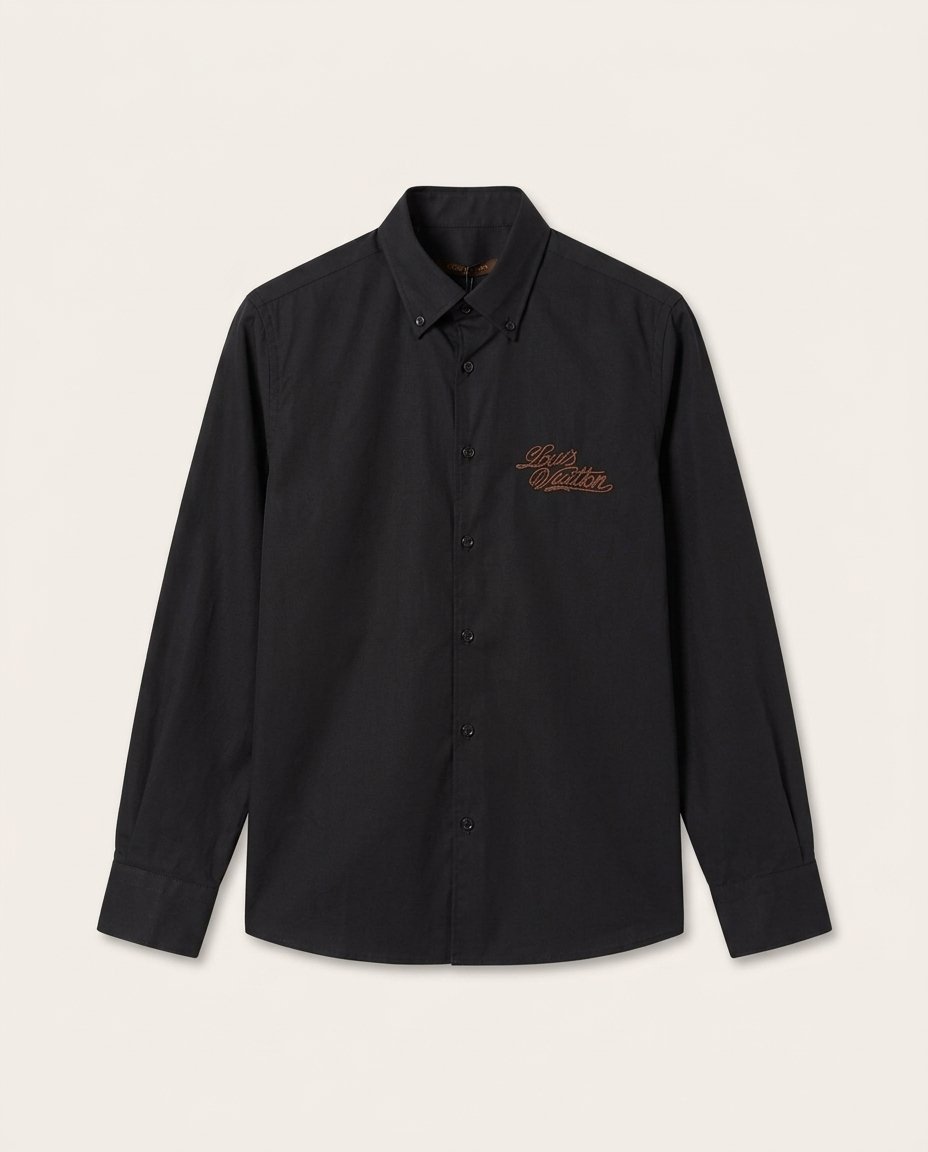Louis Vuitton - Embroidered Signature Long-Sleeved Shirt in Black